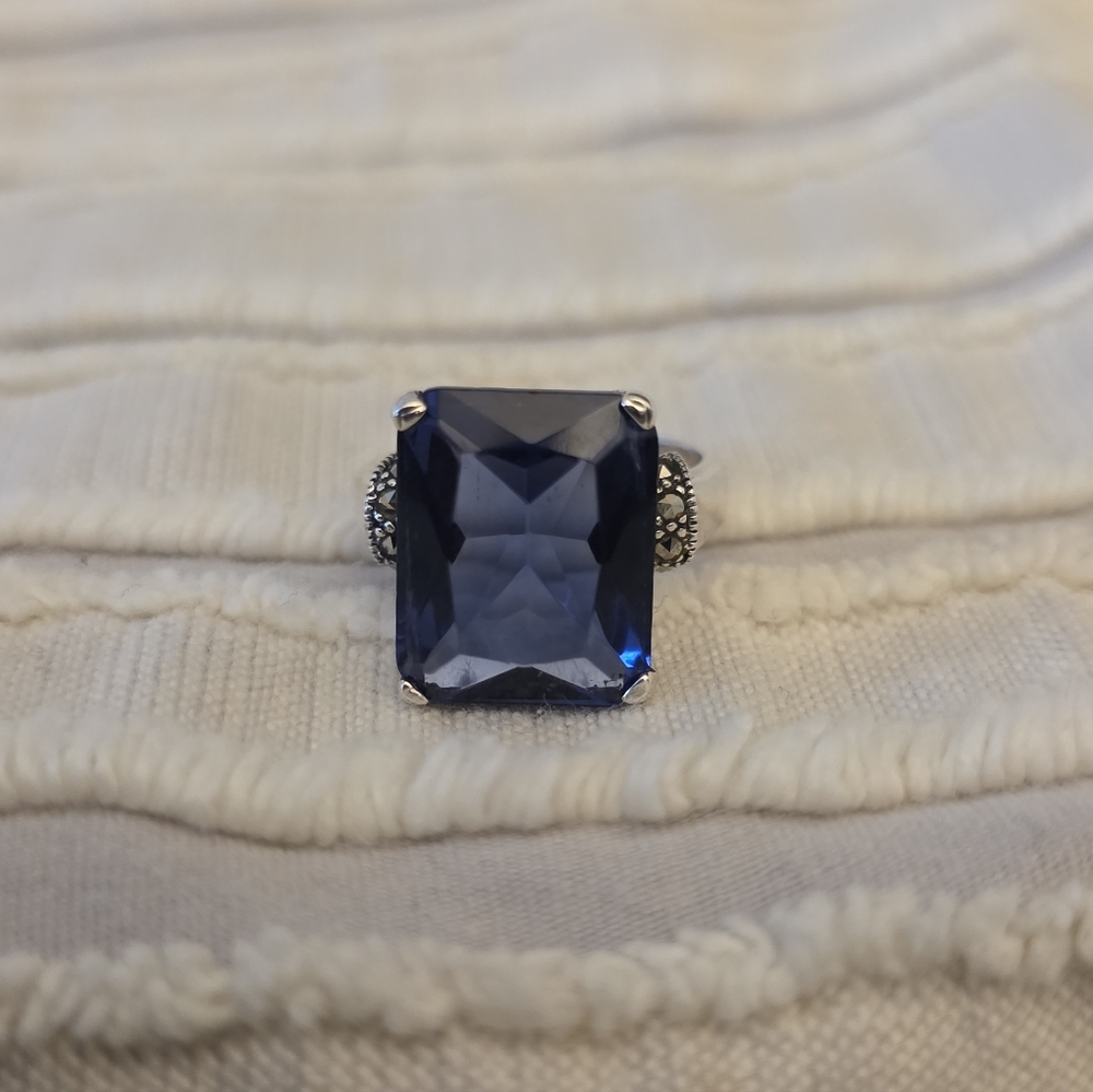 💙 Sterling Silver Blue Gemstone Statement Ring –